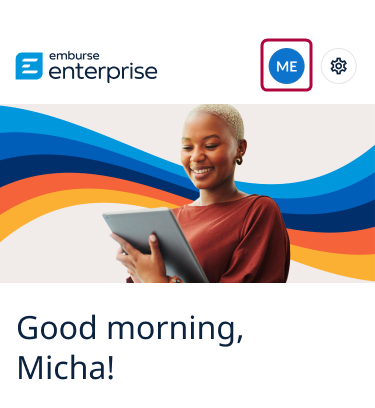 Home screen showing the profile button labeled ME highlighted in the top right corner.