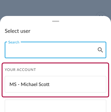 Select User screen showing Michael Scott listed under Your Account section.