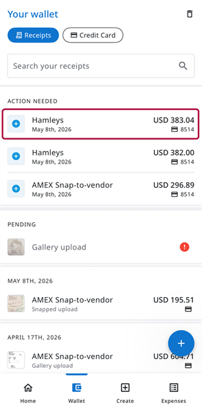 Your wallet screen highlighting a selected transaction in the Action Needed section.