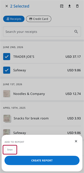 Add to Report sheet with draft report options